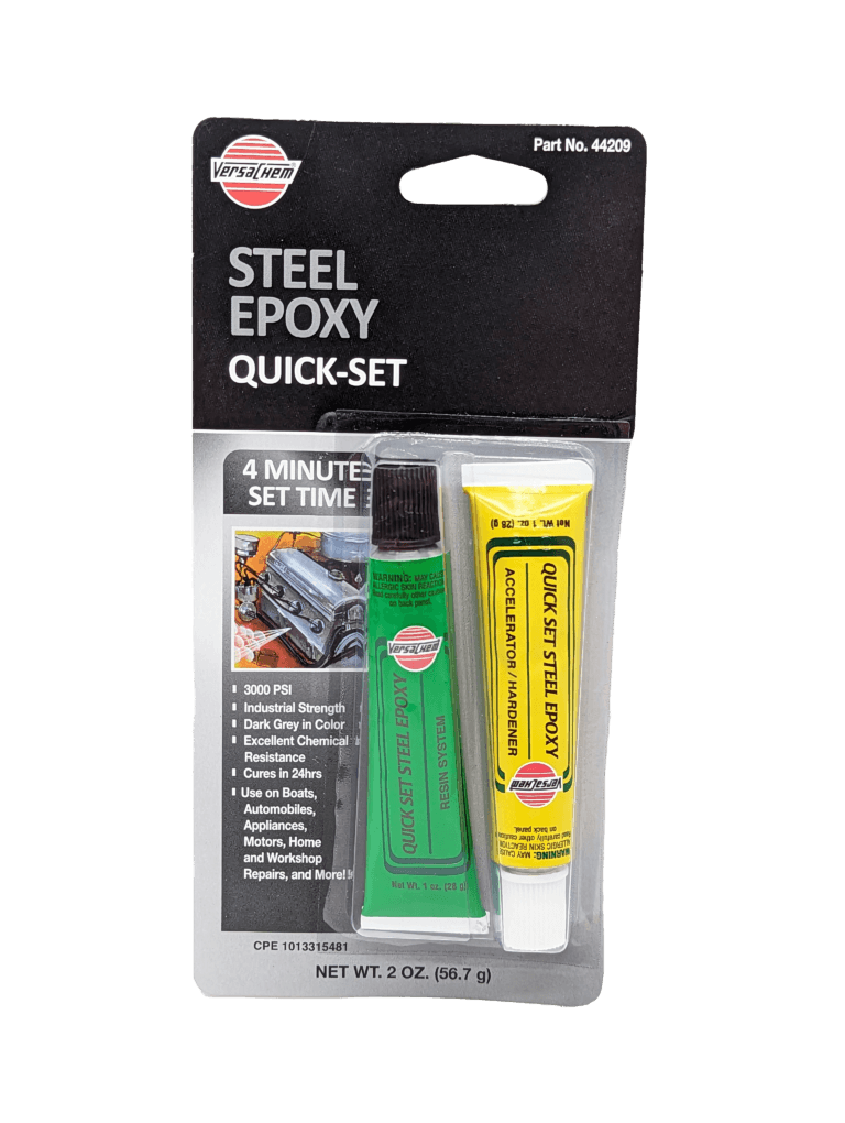 Versachem 44209 4 Minute Steel Epoxy Quick-Set 2 oz (56.7 g) industrial-strength epoxy for bonding and repairing metal, wood, masonry, and concrete.