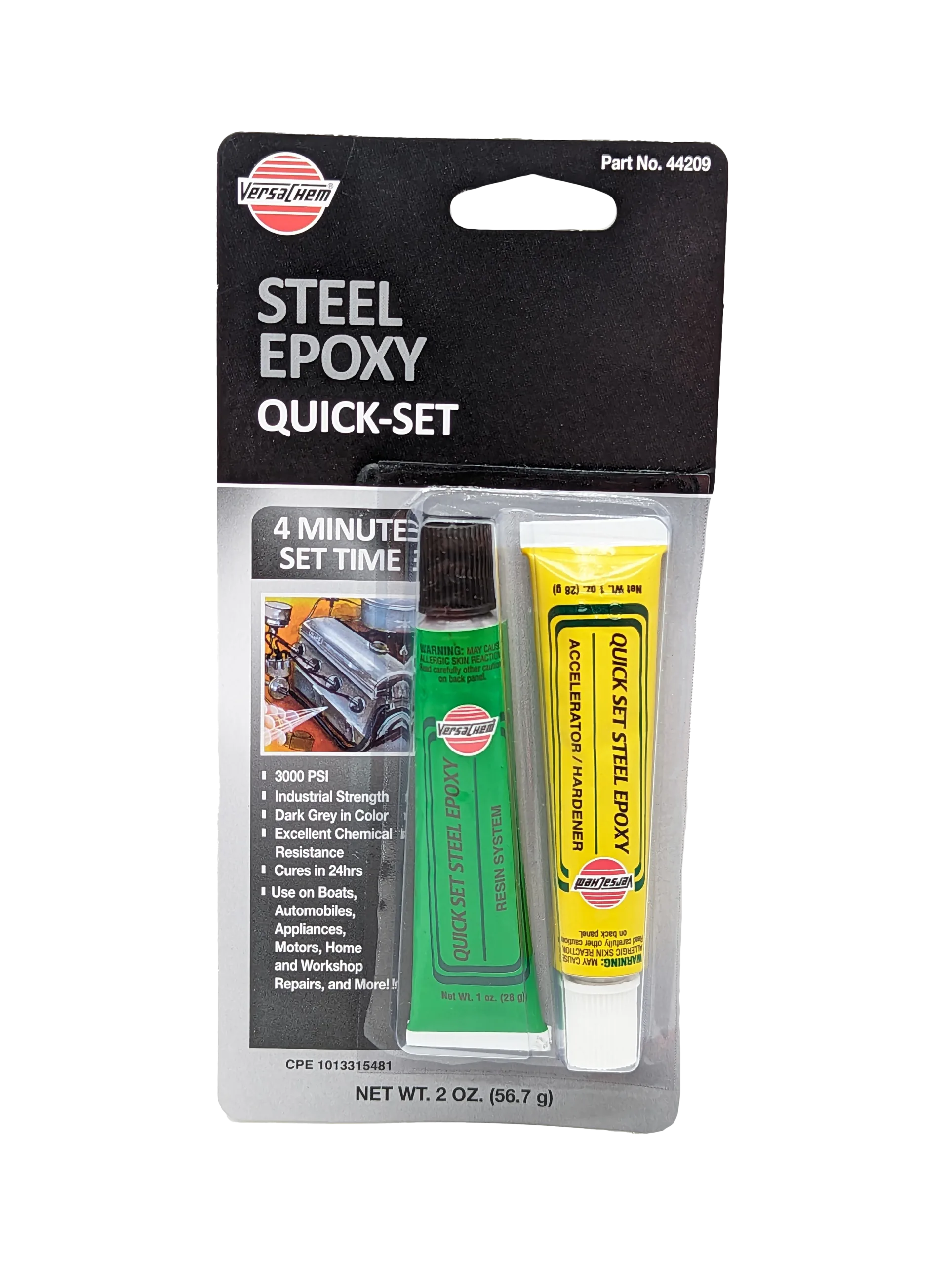 Versachem 44209 4 Minute Steel Epoxy Quick-Set 2 oz (56.7 g) industrial-strength epoxy for bonding and repairing metal, wood, masonry, and concrete.