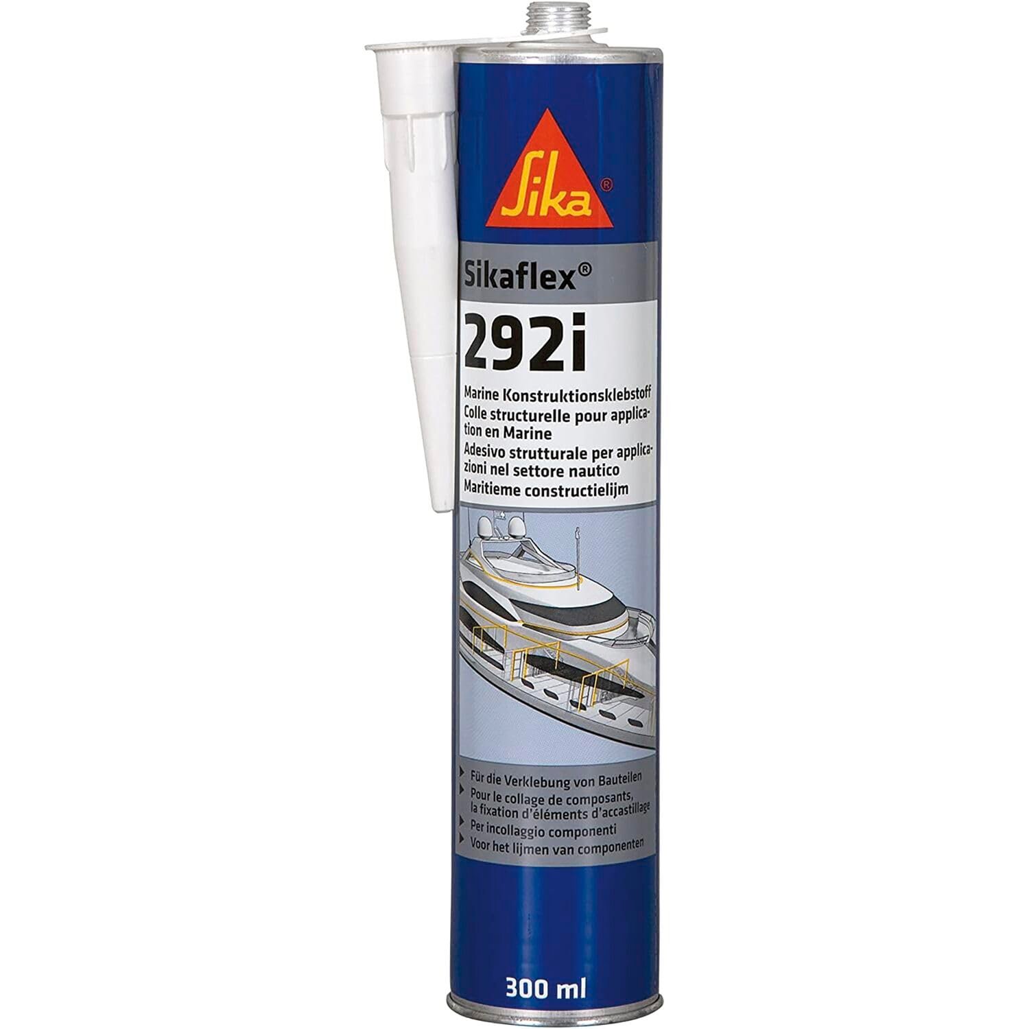 Sika Sikaflex 292i white marine adhesive in a 300 ml cartridge with nozzle