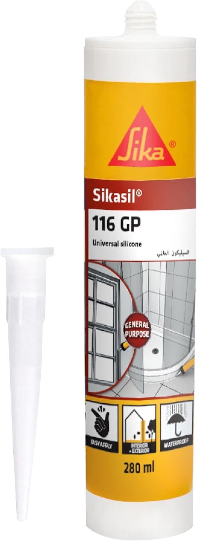 Sikasil-116 GP general purpose silicone sealant cartridge and nozzle
